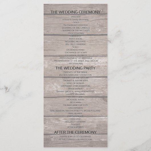 Rustikale Holzsonnenblume Hochzeitsprogramm für El Programm (Rückseite)