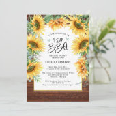 Rustikale Holzsonnenblume Ich mache GRILLEN Brautp Einladung (Stehend Vorderseite)