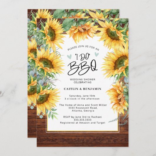 Rustikale Holzsonnenblume Ich mache GRILLEN Brautp Einladung (Vorne/Hinten)