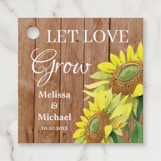 Rustikale Holzsonnenblume Lasse Liebe wachsen Hoch Geschenkanhänger (Vorderseite)