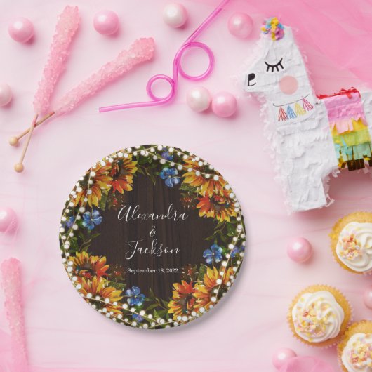 Rustikale Holzsonnenblume Pappteller (Party)