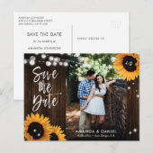 Rustikale Holzsonnenblume Save the Date Postkarte (Vorne/Hinten)