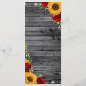 Rustikale Holzsonnenblume und Rote Rose Hochzeit Menükarte (Rückseite)