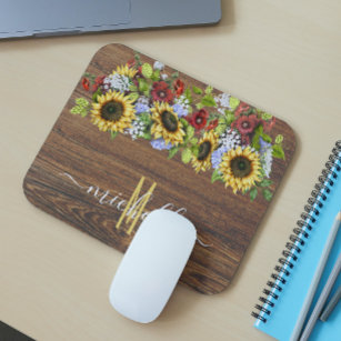 Rustikale Holzsonnenblume Wasserfarbe Personalisie Mousepad