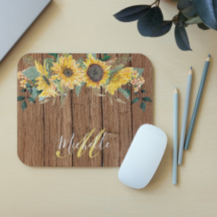 Rustikale Holzsonnenblume Wasserfarbe Personalisie Mousepad