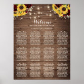 Rustikale Holzsonnenblumen Burgundy Seating Chart Poster (Vorne)