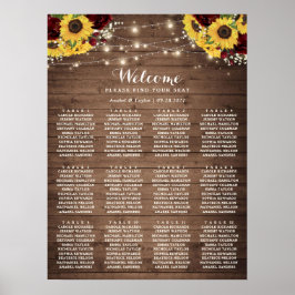Rustikale Holzsonnenblumen Burgundy Seating Chart Poster