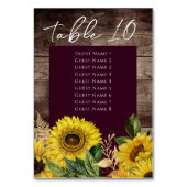 Rustikale Holzsonnenblumen Hochzeitsliste der Tisc Tischnummer (Vorderseite)