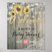 Rustikale Holzsonnenblumen, Kinderdusche Begrüßung Poster (Vorne)