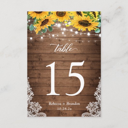 Rustikale Holzsonnenblumen Lichter Hochzeit Tischn RSVP Karte (Vorderseite)