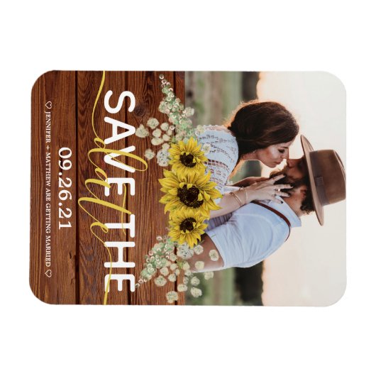 Rustikale Holzsonnenblumen Save the Date Magnet (Horizontal)