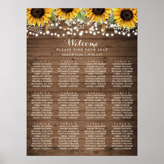 Rustikale Holzsonnenlichtblumen Hochzeitstabelle Poster (Vorne)