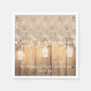Rustikale Holzspitze & beleuchtete Mason Jar Hochz Serviette