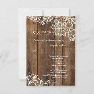 Rustikale Holzspitzen-Hochzeit 3,5x5 R.S.V.P. Antw Einladung