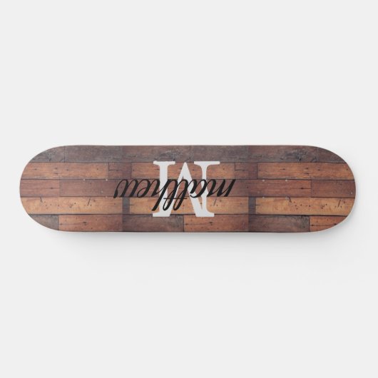 Rustikale Holzstähler-Eicheneiche Monogramm Name P Skateboard (Horizontal)