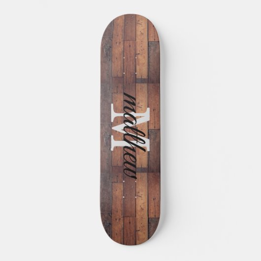 Rustikale Holzstähler-Eicheneiche Monogramm Name P Skateboard (Vorderseite)