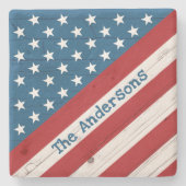 Rustikale Holzstars Streifen USA Flaggenname Patri Steinuntersetzer (Vorderseite)