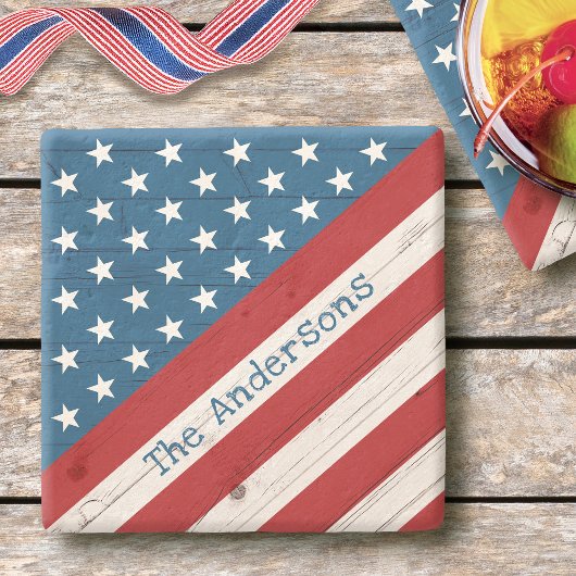 Rustikale Holzstars Streifen USA Flaggenname Patri Steinuntersetzer