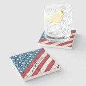 Rustikale Holzstars Streifen USA Flaggenname Patri Steinuntersetzer (Seitenansicht)