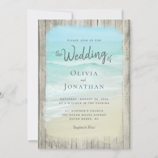 Rustikale Holzstrände, die alle in einem QR-Code e Einladung (Vorderseite)