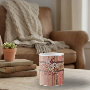 Rustikale Holzstreifen und Blume Kaffeetasse