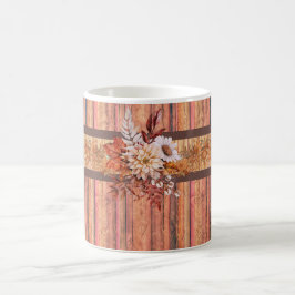 Rustikale Holzstreifen und Blume Kaffeetasse