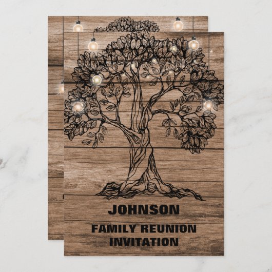 Rustikale Holzstring-Leuchten & Baumfamilie Wieder Einladung (Vorne/Hinten)