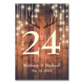 Rustikale Holzstring Light Antler Table Card Tischnummer (Vorderseite)