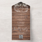 Rustikale Holzstring Lights QR Code Blumenhochzeit All In One Einladung (Innen Boden)
