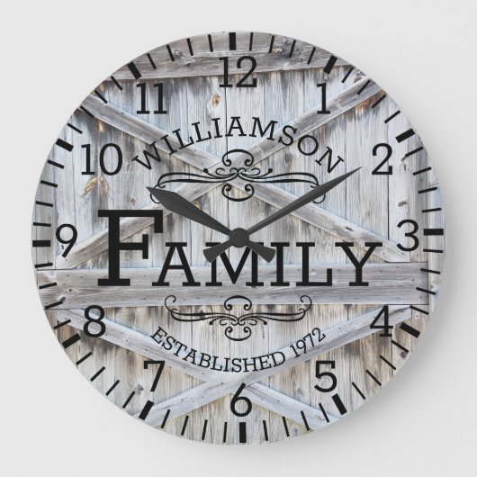 Rustikale Holzstrohtür Familienname Große Wanduhr (Vorderseite)