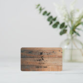 Rustikale Holzstruktur & Hirsch-Monogramm-QR-Code  Visitenkarte (Stehend Vorderseite)