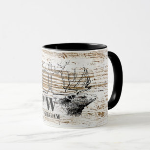 Rustikale Holzstruktur Hirsch Wald Monogramm Tasse