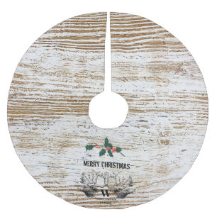 Rustikale Holzstruktur Hirsch Wald Weihnachten Polyester Weihnachtsbaumdecke