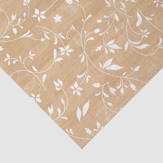 Rustikale Holzstruktur mit weißem Blattmuster Seidenpapier (Ausschnitt)