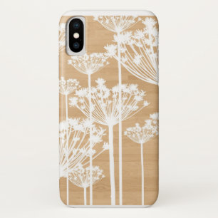 Rustikale Holzstruktur mit weißen Löwenzahnblüten iPhone X Hülle