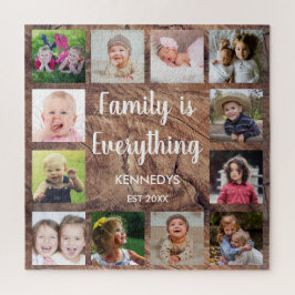 Rustikale Holztextur 12 Foto Collage Familie Puzzle