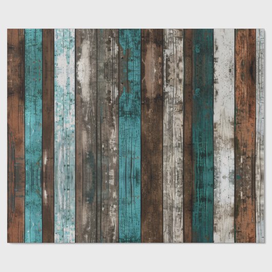 Rustikale Holztextur Aquamarin und braun dekoupage Geschenkpapier (Flach)