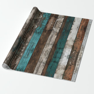 Rustikale Holztextur Aquamarin und braun dekoupage Geschenkpapier