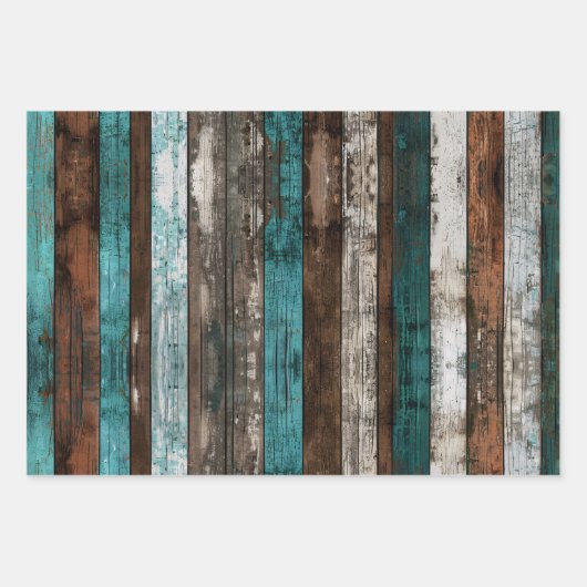 Rustikale Holztextur Aquamarin und braun dekoupage Geschenkpapier Set (Vorderseite 3)