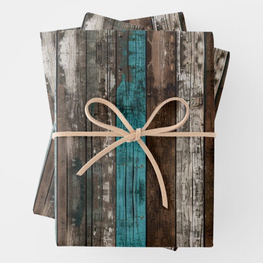 Rustikale Holztextur Aquamarin und braun dekoupage Geschenkpapier Set (Beispiel)