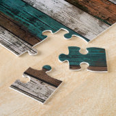 Rustikale Holztextur Aquamarin und braun Puzzle (Seite)