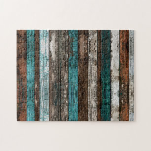 Rustikale Holztextur Aquamarin und braun Puzzle