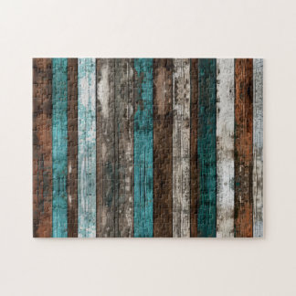 Rustikale Holztextur Aquamarin und braun Puzzle