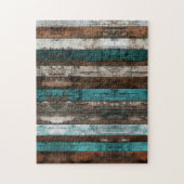 Rustikale Holztextur Aquamarin und braun Puzzle (Vertikal)