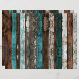 Rustikale Holztextur Aquamarin und braunes Scrapbo