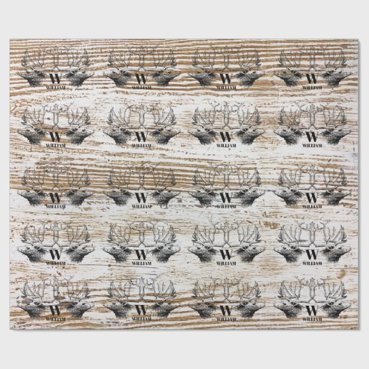 Rustikale Holztextur Hirschbaum Monogramm Geschenkpapier (Flach)