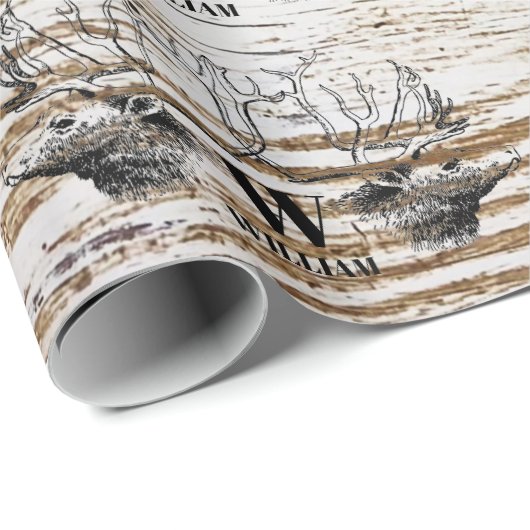 Rustikale Holztextur Hirschbaum Monogramm Geschenkpapier (Rolleneckpunkt)