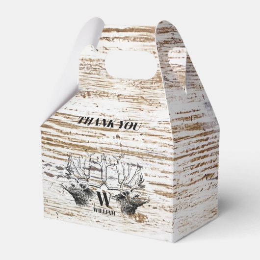 Rustikale Holztextur Hirschbaum Monogramm Geschenkschachtel (Vorderseite)