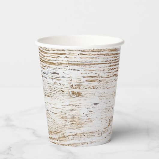 Rustikale Holztextur Hirschbaum Monogramm Pappbecher (Rückseite)