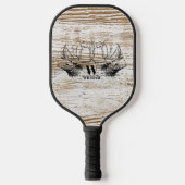 Rustikale Holztextur Hirschbaum Monogramm Pickleball Schläger (Vorderseite)